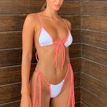 Load image into Gallery viewer, Bikini Triangle Adjust Swimwear Women's Crisscross Halter Bikini Lace Up Back Bandage Two Piece Strappy Bathing Suits G String Thong Swimwear Women Bathing Suit Hollow Out Quality Pleated Swimsuit Female Double-Sided Bikini Set
