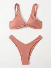 Load image into Gallery viewer, Solid Tie  Bikini Padded Bra High Leg Bandage Push Up Bikini Set Brazilian Swimsuit Women Swimwear Rib Bikini Set High Cut Spaghetti Strap Two Piece Swimsuit Bathing Suit
