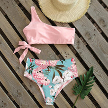 Load image into Gallery viewer, Bikinis Women New One Shoulder Swimwear High Waist Swimsuit Bandage Bathing Suits Beach Wear Female Lace Two Piece Swim Dress with Bikini Bottom Bathing Suits
