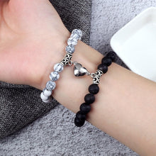 将图片加载到图库查看器，2Pcs/Set Heart Shape Magnet Pendant Bracelet Couples Love Meaningful Natural Stone Bangles Jewelry Bracelet For Couples Elastic Magnetic Field Therapy Bracelet Women Matt Stone Bracelets For Girlfriend
