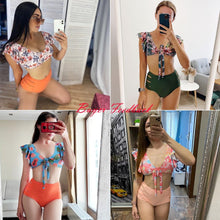 将图片加载到图库查看器，High Waist Bikini Ruffle Swimwear Women Print Swimsuit Push Up Bikinis Plus Size Bathing Suits Floral Beach Wear Bikini Swimsuits for Teen Girls
