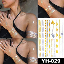 将图片加载到图库查看器，New Waterproof Temporary Tattoo Sticker Golden Silver Flower Jewelry Flash Fashion Different Design Tattoos For Womens
