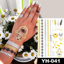 将图片加载到图库查看器，New Waterproof Temporary Tattoo Sticker Golden Silver Flower Jewelry Flash Fashion Different Design Tattoos For Womens
