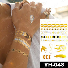 将图片加载到图库查看器，New Waterproof Temporary Tattoo Sticker Golden Silver Flower Jewelry Flash Fashion Different Design Tattoos For Womens
