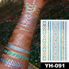 将图片加载到图库查看器，New Waterproof Temporary Tattoo Sticker Golden Silver Flower Jewelry Flash Fashion Different Design Tattoos For Womens
