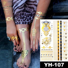 将图片加载到图库查看器，New Waterproof Temporary Tattoo Sticker Golden Silver Flower Jewelry Flash Fashion Different Design Tattoos For Womens
