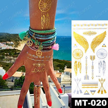 将图片加载到图库查看器，New Waterproof Temporary Tattoo Sticker Golden Silver Flower Jewelry Flash Fashion Different Design Tattoos For Womens
