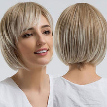 将图片加载到图库查看器，Blonde White Black Ombre Bob Synthetic Wigs for Women Straight Hair Wigs Cosplay Party Wig with bangs Heat Resistant Wigs For Black Women Cosplay Wigs For Women
