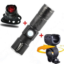 将图片加载到图库查看器，3 IN 1 Bike Bicycle Light Set USB LED Waterproof Super Bright Zoom Headlight Super Bright 3 Light Modes Bicycle Light Set Flashlight Easy Installs In Seconds Fits All Bicycles Powerful Bright Light 8000 Lumen
