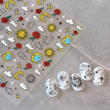 将图片加载到图库查看器，Yellow Smiles Sun Moon Clouds 3D Nail Stickers For Halloween Theme Slider Decals Nail Art Decorations Design  3D Self-Adhesive Nail Decorations Accessories Women Girls Manicure Decorations Nail Art Supplies Water Transfer Decals
