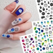 将图片加载到图库查看器，Yellow Smiles Sun Moon Clouds 3D Nail Stickers For Halloween Theme Slider Decals Nail Art Decorations Design  3D Self-Adhesive Nail Decorations Accessories Women Girls Manicure Decorations Nail Art Supplies Water Transfer Decals
