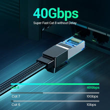 将图片加载到图库查看器，Elegant Black Ethernet Cable CAT8 40Gbps 2000MHz CAT 8 Networking Nylon Braided Internet LAN Network Cable With Gold Silver Plated RJ45 Connector Cord For Router TV
