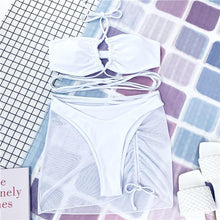 将图片加载到图库查看器，Halter Hollow Cross Bikinis Set Swimsuit Women's New Solid Two-Piece Swimwear Two Piece Swimsuit Halter Crisscross Cut Out Bikini Wrap Top with High Waist  Bottom Beach Swimwear Summer Beachwear Woman Bath Bathing Suit

