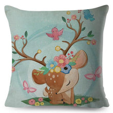 将图片加载到图库查看器，Cute Pillow Cover Cartoon Giraffe Fox Reindeer Animal Nordic Polyester Cotton Cushion Cover For Sofa Home Kids Room Decor Throw Pillow Cases Cartoon Animal Woodland Decorative Cotton Cushion Cover Home Baby Room Decor Standard Pillowcase

