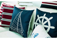 将图片加载到图库查看器，Navigation Navy Blue Nautical Shell Starfish Linen Pillow Cover Blue Anchor Navigation Anchor Sailboat Pillowcase Marine Cushion Cover Sofa Home Decorative Cushion Cover For Home
