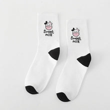 将图片加载到图库查看器，Black And White Embroidery Female Tide Socks Shallow Mouth Summer Cartoon Cow Cute Fashion Boat Socks Unisex Men And Women Cotton Ankle Socks
