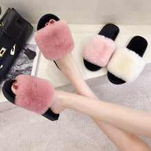 将图片加载到图库查看器，Fluffy Slippers Women Cozy Faux Fur Cross Indoor Floor Slides Flat Soft Furry Shoes Fluffy Furry Fur Slippers Flip Flop Open Toe Cozy House Memory Foam Sandals Slides Soft Flat Comfy Slippers
