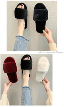 将图片加载到图库查看器，Fluffy Slippers Women Cozy Faux Fur Cross Indoor Floor Slides Flat Soft Furry Shoes Fluffy Furry Fur Slippers Flip Flop Open Toe Cozy House Memory Foam Sandals Slides Soft Flat Comfy Slippers
