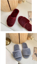 将图片加载到图库查看器，Fluffy Slippers Women Cozy Faux Fur Cross Indoor Floor Slides Flat Soft Furry Shoes Fluffy Furry Fur Slippers Flip Flop Open Toe Cozy House Memory Foam Sandals Slides Soft Flat Comfy Slippers
