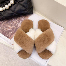 将图片加载到图库查看器，Fluffy Slippers Women Cozy Faux Fur Cross Indoor Floor Slides Flat Soft Furry Shoes Fluffy Furry Fur Slippers Flip Flop Open Toe Cozy House Memory Foam Sandals Slides Soft Flat Comfy Slippers
