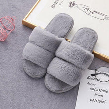 将图片加载到图库查看器，Fluffy Slippers Women Cozy Faux Fur Cross Indoor Floor Slides Flat Soft Furry Shoes Fluffy Furry Fur Slippers Flip Flop Open Toe Cozy House Memory Foam Sandals Slides Soft Flat Comfy Slippers
