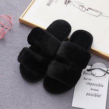 将图片加载到图库查看器，Fluffy Slippers Women Cozy Faux Fur Cross Indoor Floor Slides Flat Soft Furry Shoes Fluffy Furry Fur Slippers Flip Flop Open Toe Cozy House Memory Foam Sandals Slides Soft Flat Comfy Slippers
