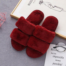 将图片加载到图库查看器，Fluffy Slippers Women Cozy Faux Fur Cross Indoor Floor Slides Flat Soft Furry Shoes Fluffy Furry Fur Slippers Flip Flop Open Toe Cozy House Memory Foam Sandals Slides Soft Flat Comfy Slippers
