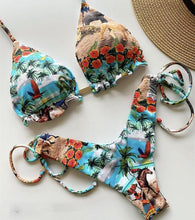 将图片加载到图库查看器，Popular Women's Beachwear  Bikini Set Swimwear Push-Up Padded Swimsuit Floral Bikini Set Low Rise Ruffled Two Pieces Swimsuit Push Up Bathing Suit Swimwear
