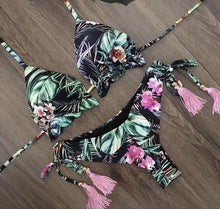 将图片加载到图库查看器，Popular Women's Beachwear  Bikini Set Swimwear Push-Up Padded Swimsuit Floral Bikini Set Low Rise Ruffled Two Pieces Swimsuit Push Up Bathing Suit Swimwear
