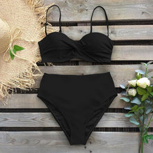 将图片加载到图库查看器，Bikini Female Swimsuit Women Swimwear Push Up Bikinis Set High Waist Swimming Suits Two Piece Set Women Swimsuit Solid Printed Bikini Push-Up Pad Swimwear Set Beachwear Ruffled Bathing Suit
