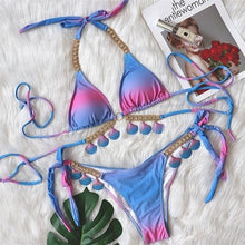 Load image into Gallery viewer, Luxury Diamond Bikini Halter Push Up Swimwear Women's Beach Bikini Crystal Side Bottom Triangle Bikini Halter Swimsuits Women Swimsuit Female Strappy Bikini Set Summer Party Bathing Suit Beachwear
