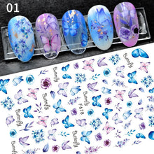 Load image into Gallery viewer, Blue Butterfly 3D Nail Stickers Flowers Leaves Self Adhesive Transfer Sliders Wraps Manicures Foils Decorations Decoration Tattoo Manicure Transfer Nail Decals Flowers Butterfly Designs Nails Supply Manicure Tips Design Nail Decoration
