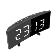 Load image into Gallery viewer, Digital Alarm Clock Desk Table Clock  3 Alarm Sounds Adjustable Volume Easy Digital Alarm Clock for Kids and Adults Compact Desk &amp; Shelf Clocks for Bedroom Curved LED Screen Alarm Clocks For Kid Bedroom Temperature Snooze Function Home Decor Watch
