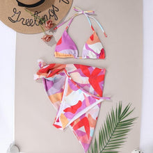 Load image into Gallery viewer, 3 Piece Women Bikini Modern Swimsuit Women High Cut  Suit Halter Swimwear Women's Bikini Swimsuits With Wrap Skirt Lace Up Pieces Strings High Cut Bikini Set Bathing Suits Female Triangle Backless Bathing Suit
