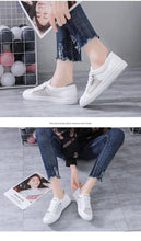 将图片加载到图库查看器，Women's White Casual Sneakers Spring  Summer Breathable Flats Solid Color Mesh Shoes Fashion White Flat Sneakers Women Workout Tennis Walking Gym Fashion Sneakers
