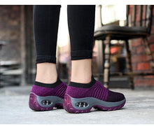 将图片加载到图库查看器，Women's Casual Chunky Sneakers Platform Walking Shoes Fashion Knited Casual Walking Shoes Sock Sneakers Slip On Mesh Air Cushion Comfortable Easy Shoes
