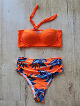 Load image into Gallery viewer, Leaf Floral Bikini Set Women Backless High-Waist Two Pieces Swimwear Beach Bathing Suits Swimsuits Women's Ruffle Bandage Bikini High Waist Bottoms Two Piece Swimsuits
