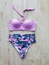 Load image into Gallery viewer, Leaf Floral Bikini Set Women Backless High-Waist Two Pieces Swimwear Beach Bathing Suits Swimsuits Women's Ruffle Bandage Bikini High Waist Bottoms Two Piece Swimsuits
