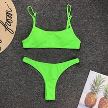 Load image into Gallery viewer, Neon Yellow Green Swimsuit Women Push Up Padded Micro Bikini Summer Beach Bathing Suit Beach Swimwear  Women's Scoop Neck Cut Out Front Lace Up Back High Cut One Piece Swimsuit
