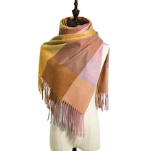 将图片加载到图库查看器，Luxury Fashion Autumn Winter Soft Warm Scarf Plaid Colorful Hijabs Cashmere Scarves Warm Soft Bandana Women's Lightweight Scarves Elegant Echarpe  Escharpe Soft Wool Elegant Tassel For Women

