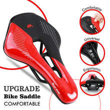 Load image into Gallery viewer, Leather Bike Saddle Mountain Road Bike Seat Leather Saddle Comfort Cushion Breathable Replacement Soft Padded Bicycle Seat With Shock Absorbing Waterproof Universal Leather Saddle
