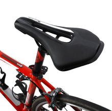 Load image into Gallery viewer, Leather Bike Saddle Mountain Road Bike Seat Leather Saddle Comfort Cushion Breathable Replacement Soft Padded Bicycle Seat With Shock Absorbing Waterproof Universal Leather Saddle
