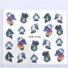Load image into Gallery viewer, Water Decals Nail Tattoo Wolf Animal 3D Embossed Nail Sticker Flower Adhesive Manicure Slider Nail Art Tips Curve Graffiti Nail Design for Acrylic Nail Supplies Designer Nail Decorations for Women Girls Kids 3D Nail Art Stickers Decals
