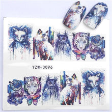 Load image into Gallery viewer, Water Decals Nail Tattoo Wolf Animal 3D Embossed Nail Sticker Flower Adhesive Manicure Slider Nail Art Tips Curve Graffiti Nail Design for Acrylic Nail Supplies Designer Nail Decorations for Women Girls Kids 3D Nail Art Stickers Decals
