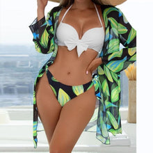 将图片加载到图库查看器，Summer Floral Print Bikini Swimsuit Women 3 Piece High-Waist Bikini Set Swimwear Female Push-Up Bathing Suit Tropical High Waist Wrap Swimsuit With Beach Cover Ups Soft And Breathable Summer Bikini
