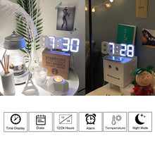 将图片加载到图库查看器，3D Large LED Digital Wall Clock Date Time Celsius Nightlight Display Table Desktop Clocks 3D Digital Alarm Clock Modern Design LED Wall Desk Clocks 12/24H Time /Date/ Temperature Display Nightlight /Brightness Adjustable/ Alarm Clock For Living Room
