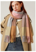 将图片加载到图库查看器，Luxury Fashion Autumn Winter Soft Warm Scarf Plaid Colorful Hijabs Cashmere Scarves Warm Soft Bandana Women's Lightweight Scarves Elegant Echarpe  Escharpe Soft Wool Elegant Tassel For Women
