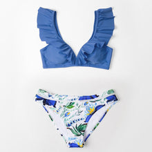 Load image into Gallery viewer, Low-waist Bikinis Set Swimwear Women Swimsuits Bathing Suit Orange Floral Ruffled Bikini Beachwear Bikini Swimsuits Ruffle Floral Two Piece Bathing Suits Printed Halter Neck Swimwear Beachwear
