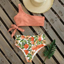 Load image into Gallery viewer, Bikinis Women New One Shoulder Swimwear High Waist Swimsuit Bandage Bathing Suits Beach Wear Female Lace Two Piece Swim Dress with Bikini Bottom Bathing Suits
