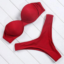 Load image into Gallery viewer, Bikini Set High Cut Solid  Swimsuit Women Swimwear Push Up Bathing Suit Beachwear Leopard Bikini Women's Ribbed Underwire Bikini High Cut Bikini V Swimwear Butterfly Print High Leg Bikini Swimsuit
